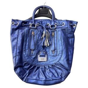 GUESS Blue Shoulder Bag Patent Leather Large size EUC